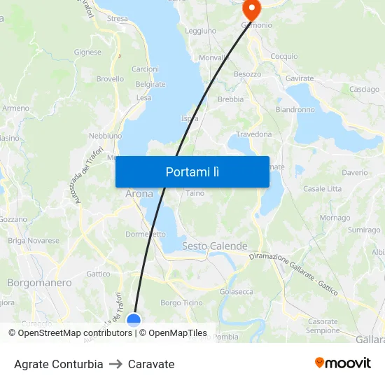 Agrate Conturbia to Caravate map