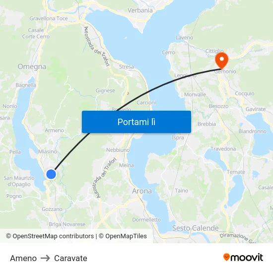 Ameno to Caravate map