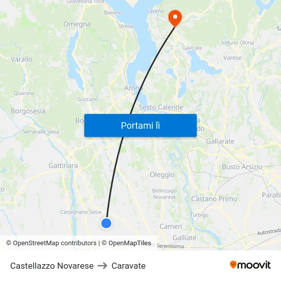 Castellazzo Novarese to Caravate map