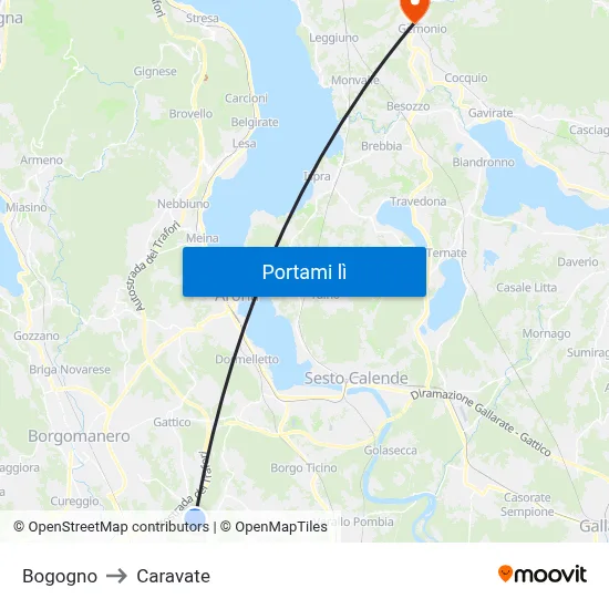 Bogogno to Caravate map