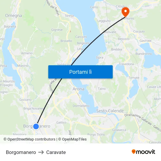 Borgomanero to Caravate map