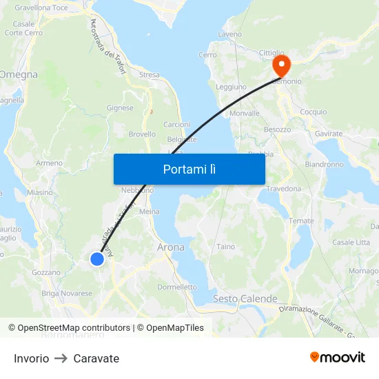 Invorio to Caravate map