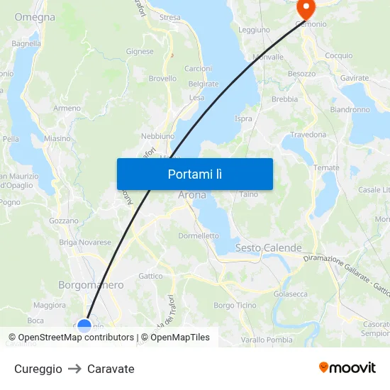 Cureggio to Caravate map
