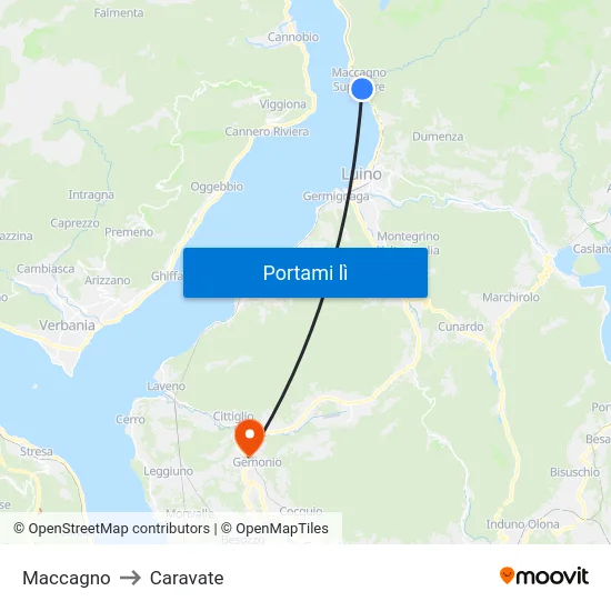 Maccagno to Caravate map
