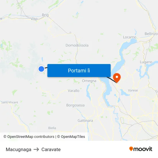 Macugnaga to Caravate map