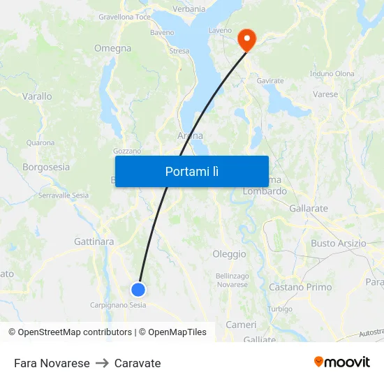 Fara Novarese to Caravate map
