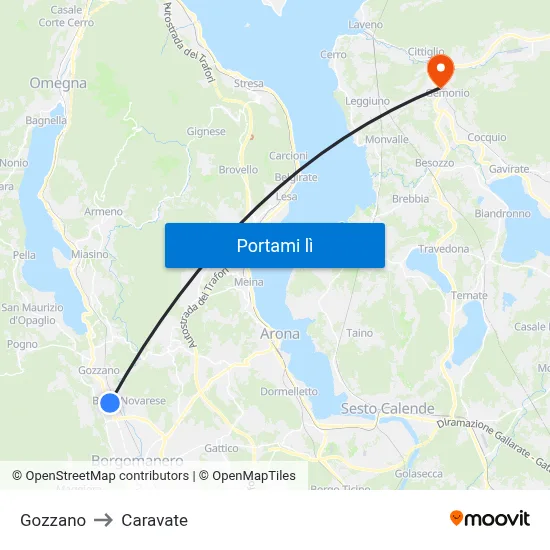 Gozzano to Caravate map