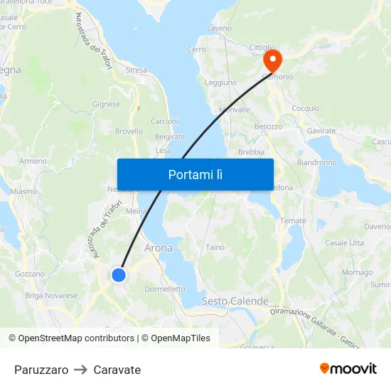 Paruzzaro to Caravate map