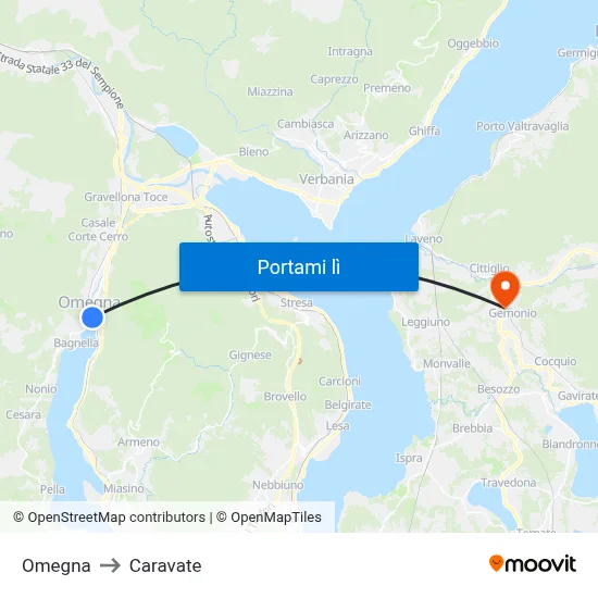 Omegna to Caravate map