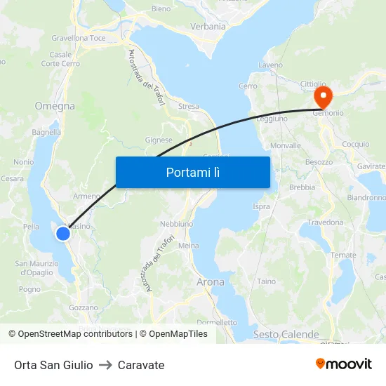 Orta San Giulio to Caravate map