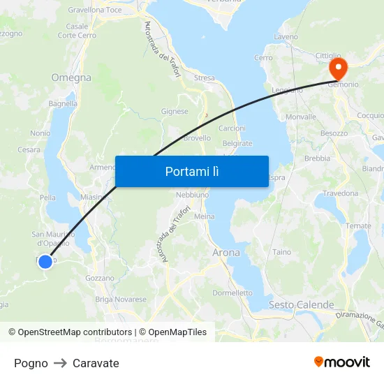 Pogno to Caravate map