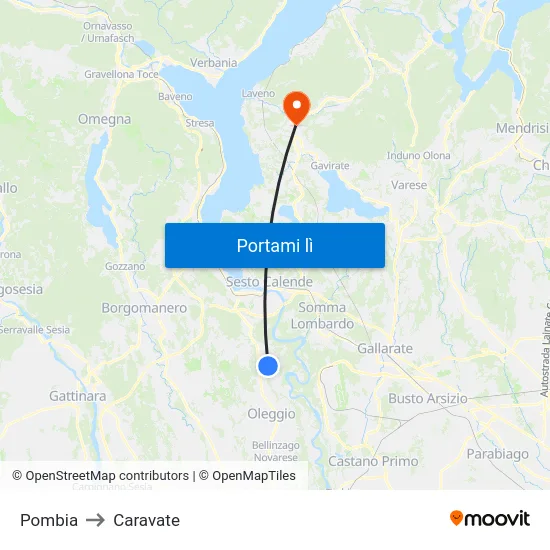 Pombia to Caravate map