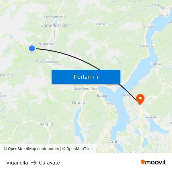 Viganella to Caravate map