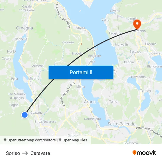 Soriso to Caravate map