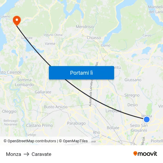 Monza to Caravate map