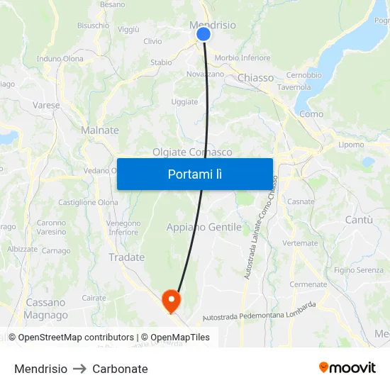 Mendrisio to Carbonate map