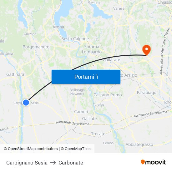 Carpignano Sesia to Carbonate map