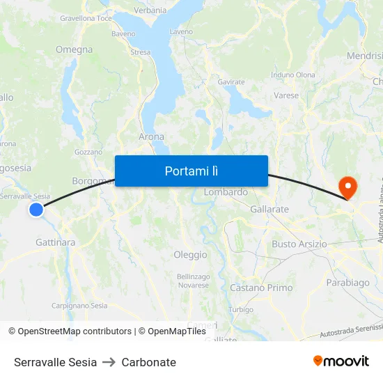 Serravalle Sesia to Carbonate map