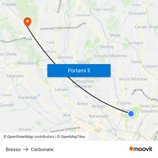 Bresso to Carbonate map