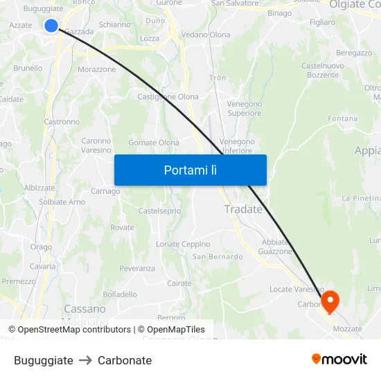 Buguggiate to Carbonate map