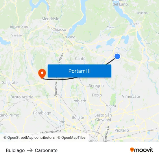 Bulciago to Carbonate map