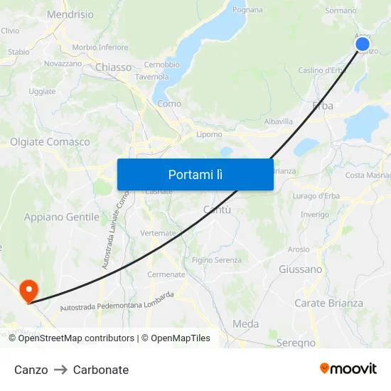 Canzo to Carbonate map
