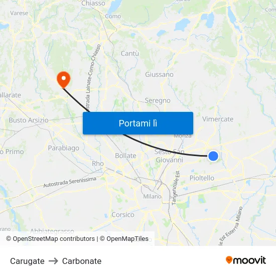 Carugate to Carbonate map