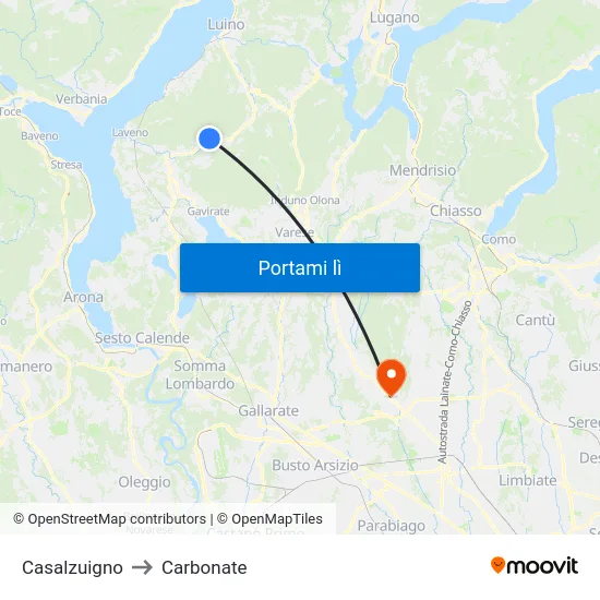 Casalzuigno to Carbonate map