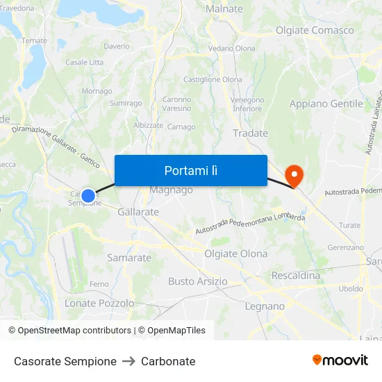 Casorate Sempione to Carbonate map