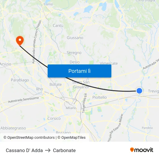 Cassano D' Adda to Carbonate map