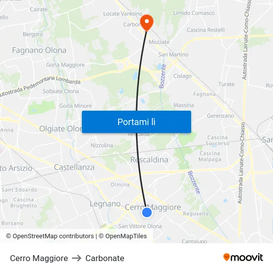 Cerro Maggiore to Carbonate map