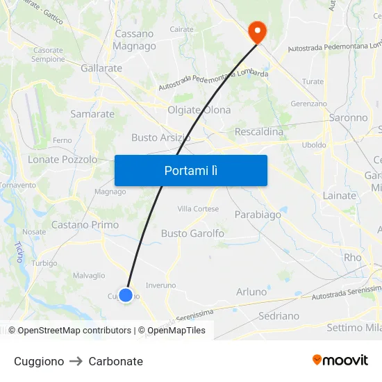 Cuggiono to Carbonate map