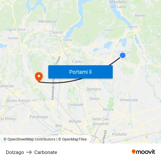 Dolzago to Carbonate map