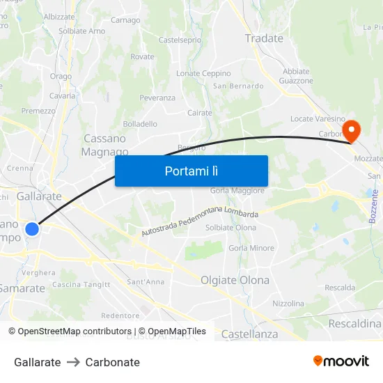 Gallarate to Carbonate map