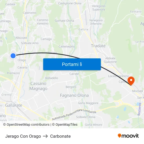 Jerago Con Orago to Carbonate map