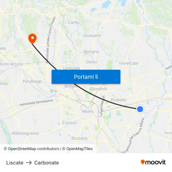 Liscate to Carbonate map