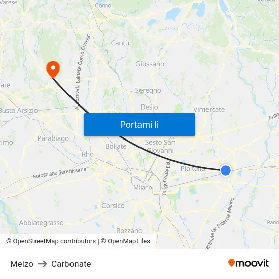 Melzo to Carbonate map