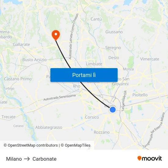 Milano to Carbonate map