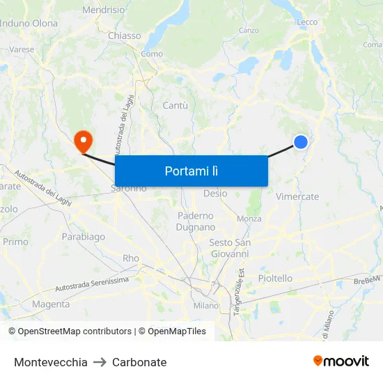 Montevecchia to Carbonate map