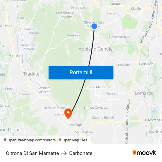 Oltrona Di San Mamette to Carbonate map