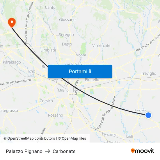 Palazzo Pignano to Carbonate map