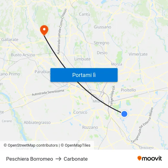 Peschiera Borromeo to Carbonate map