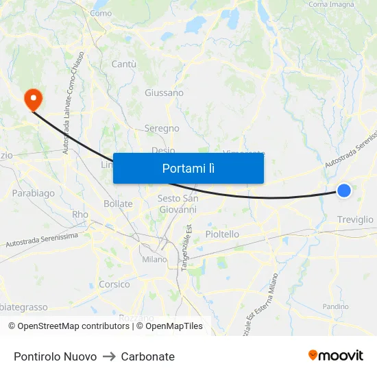 Pontirolo Nuovo to Carbonate map