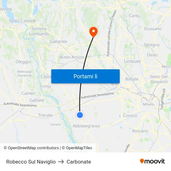 Robecco Sul Naviglio to Carbonate map