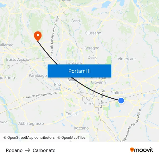 Rodano to Carbonate map