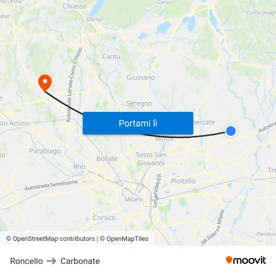 Roncello to Carbonate map