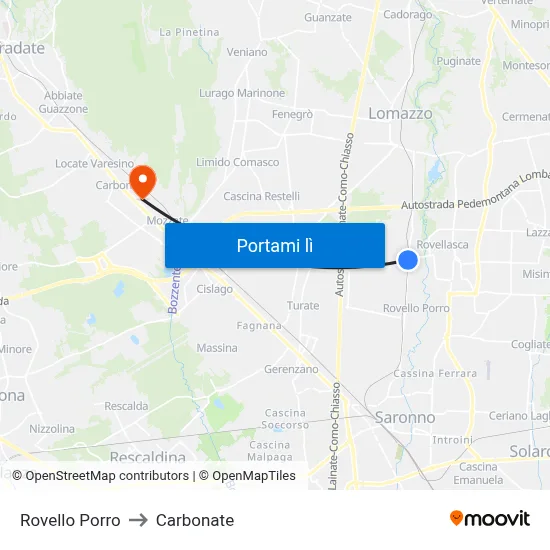 Rovello Porro to Carbonate map