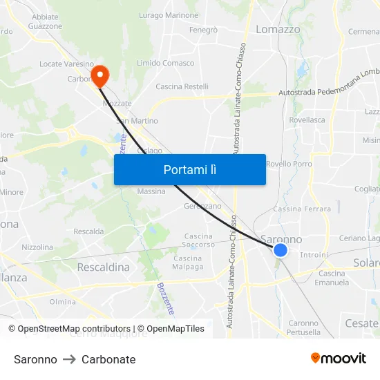 Saronno to Carbonate map