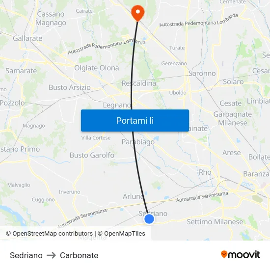 Sedriano to Carbonate map