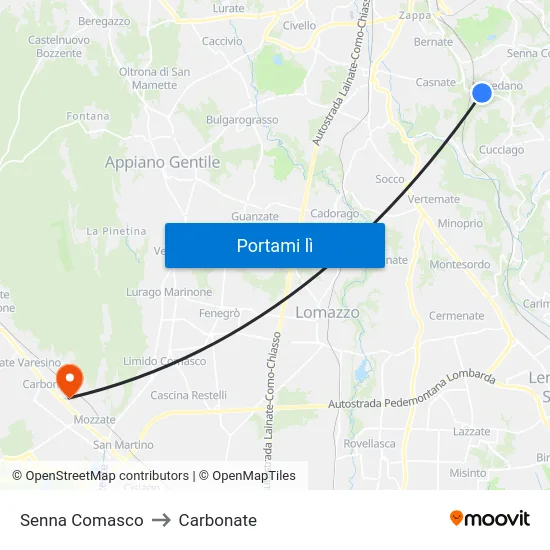 Senna Comasco to Carbonate map